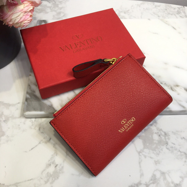 VALENTINO VSLING GRAINY CALFSKIN CARDHOLDER WITH ZIPPER