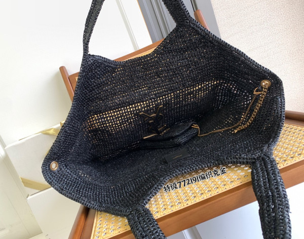 Y*L icare in raffia tote black - 37–55 x 43 x 5 cm