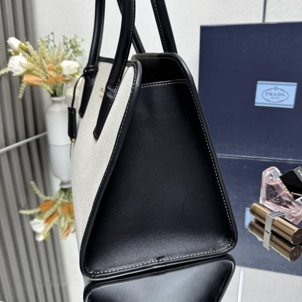 Pra*a medium linen blend and leather tote bag - 35*22.5*18cm